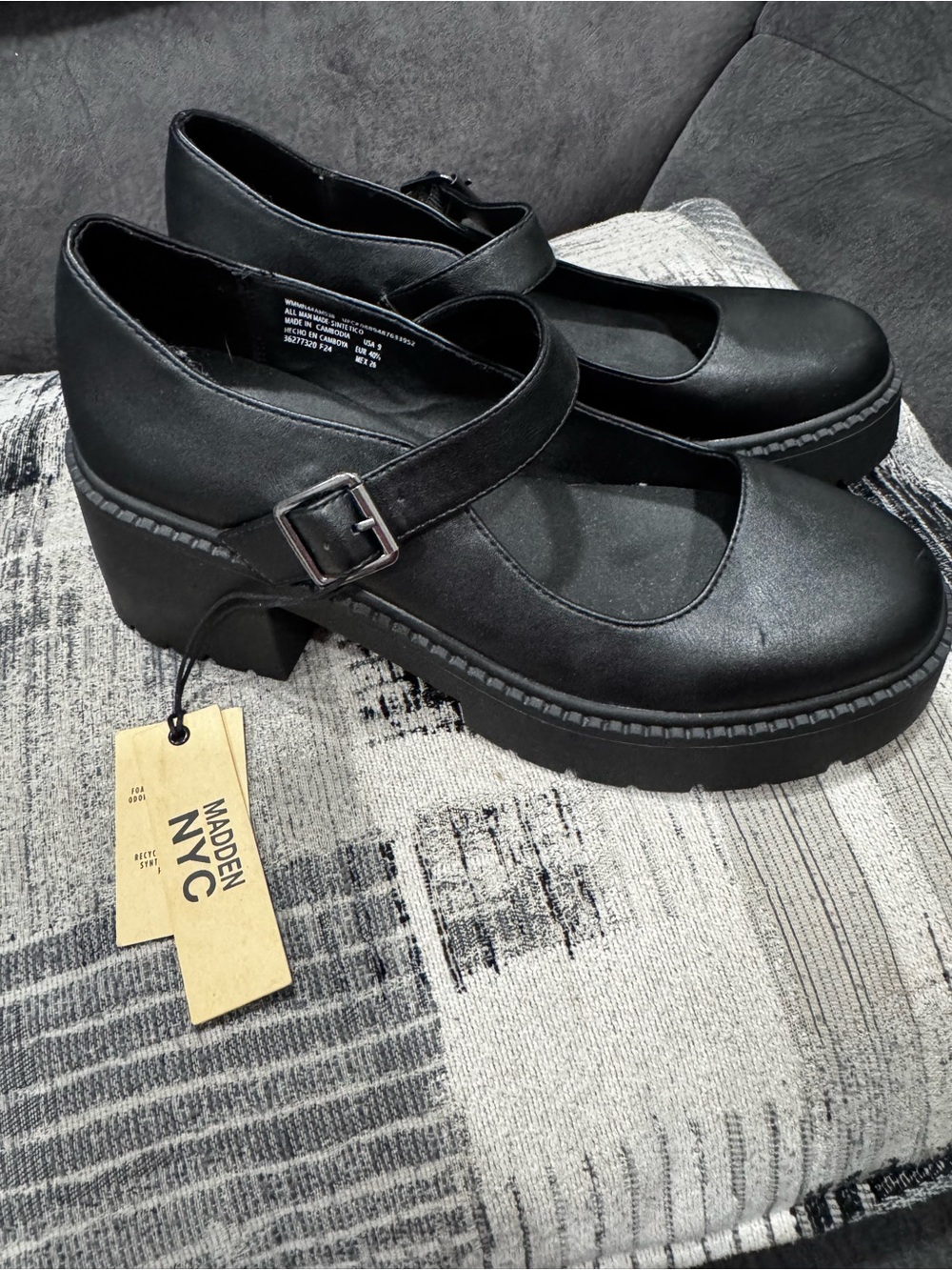 Madden NYC Black Mary Jane Chunky Heel Shoes